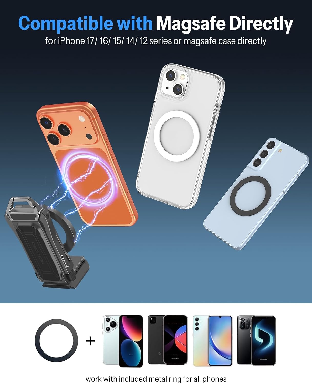 image:imageOMOTON TP02ProCK Magnetic Phone Holder Kit with Fill Light amp 2 Remotes3Grey