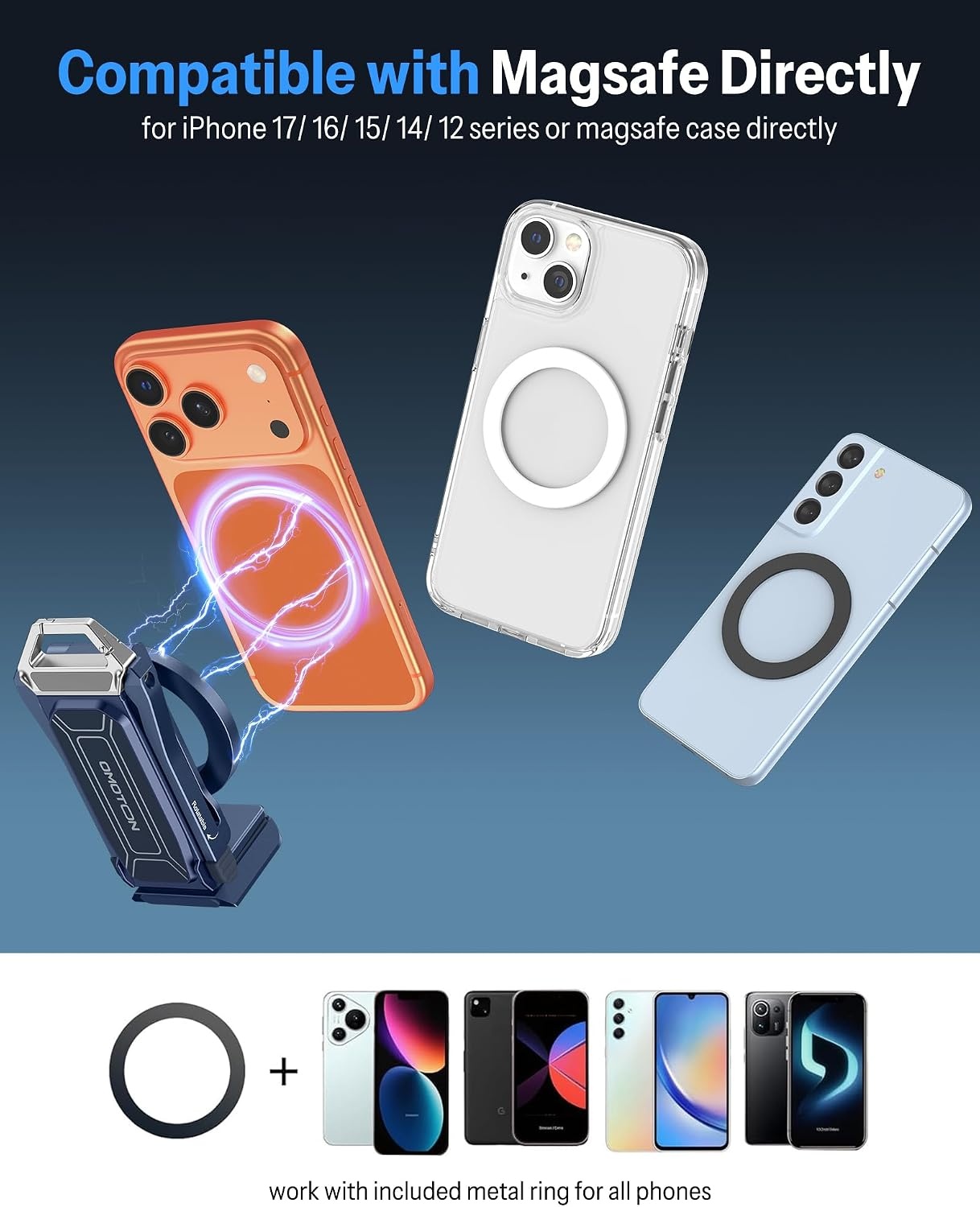 image:imageOMOTON TP02ProCK Magnetic Phone Holder Kit with Fill Light amp 2 Remotes4Blue