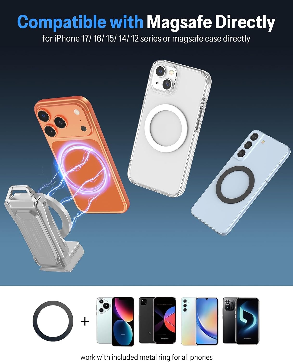image:imageOMOTON TP02ProCK Magnetic Phone Holder Kit with Fill Light amp 2 Remotes6Silver