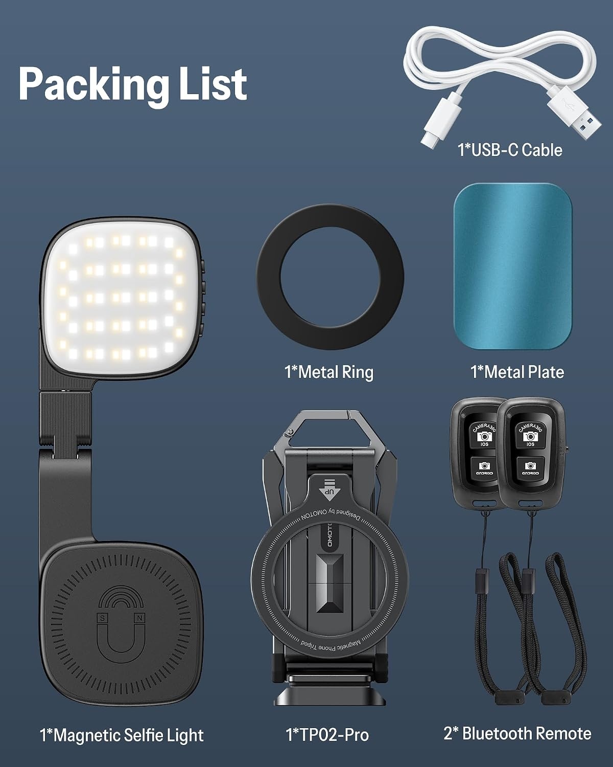 image:imageOMOTON TP02ProCK Magnetic Phone Holder Kit with Fill Light amp 2 Remotes81Black CK