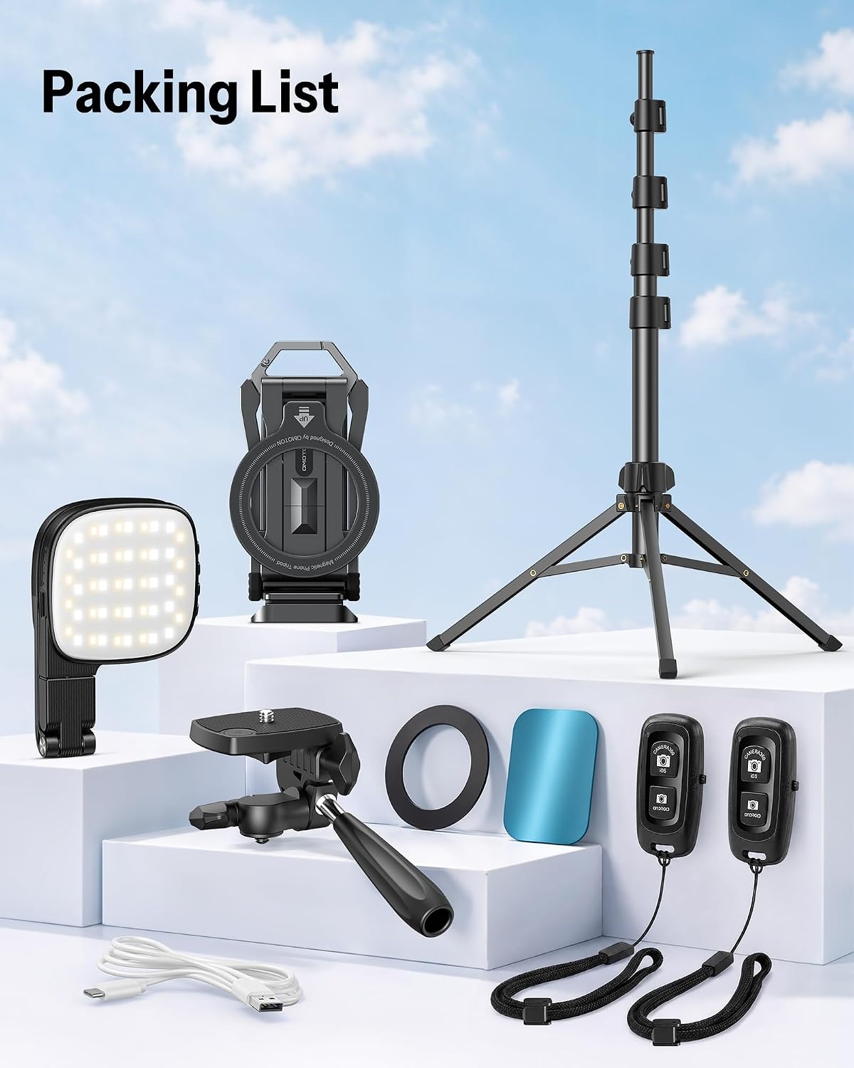 image:imageOMOTON TP02ProCK Magnetic Phone Holder Kit with Fill Light amp 2 Remotes82Black PK