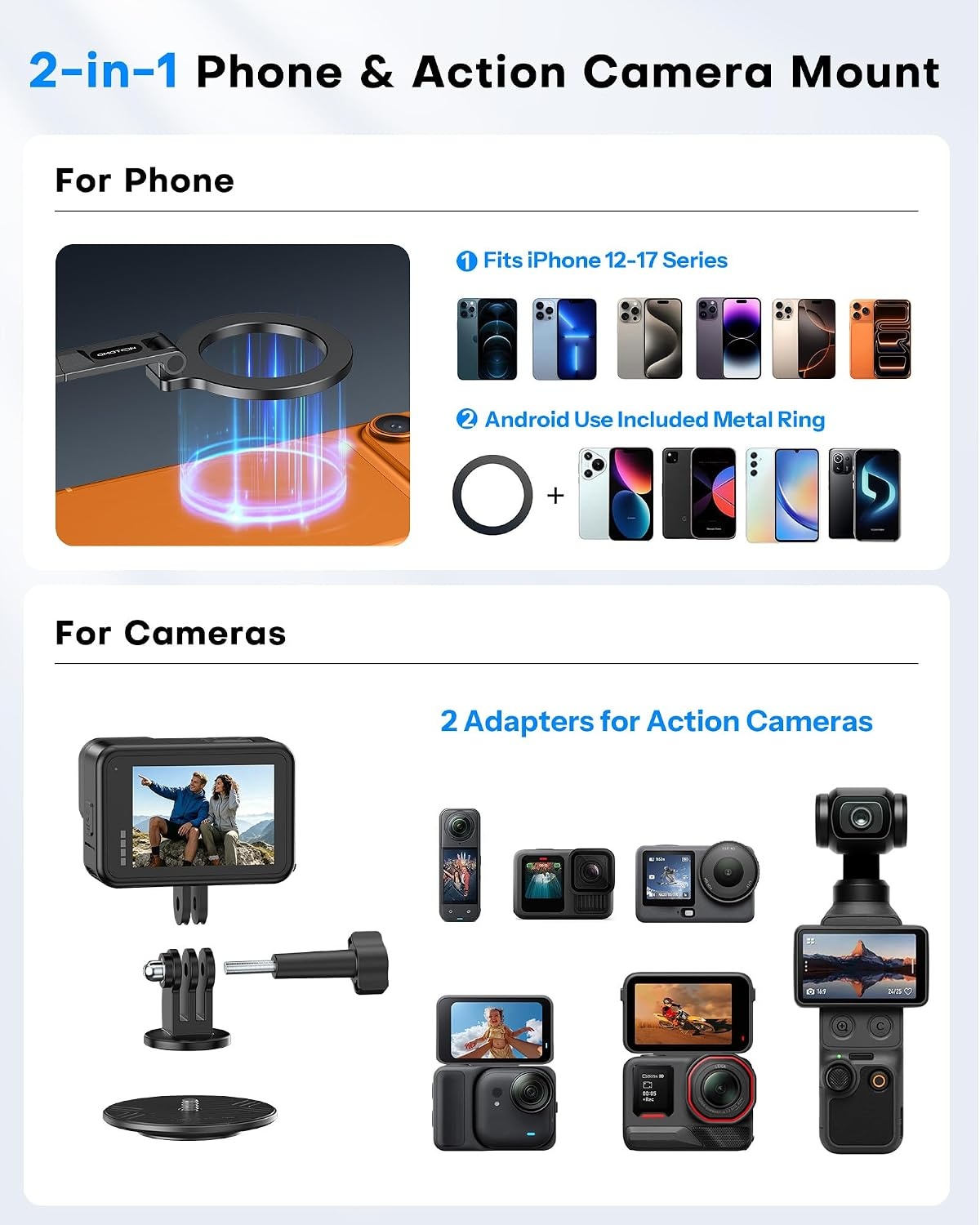 image:imageOMOTON TP02ProCK Magnetic Phone Holder Kit with Fill Light amp 2 Remotes9Black Ultra