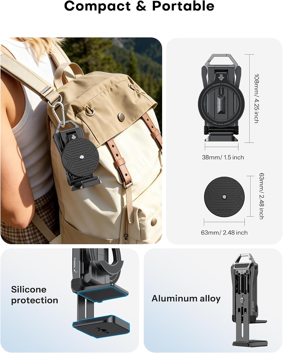 image:imageOMOTON TP02ProCK Magnetic Phone Holder Kit with Fill Light amp 2 Remotes9Black Ultra