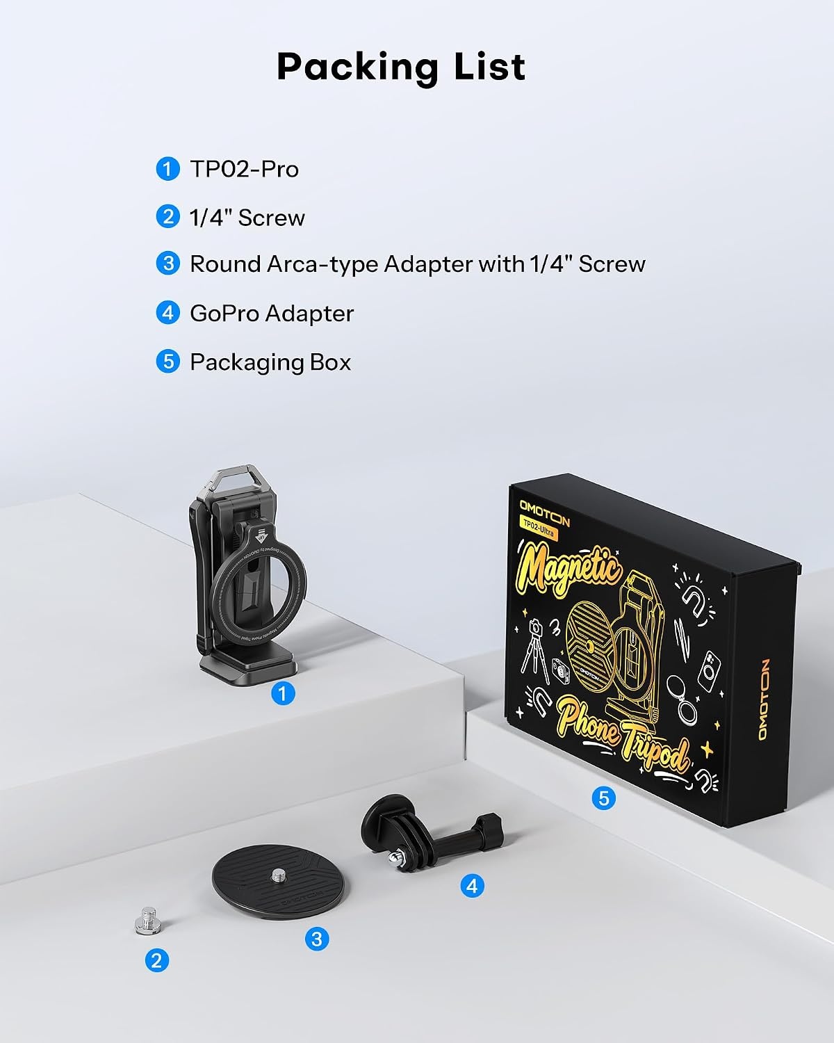 image:imageOMOTON TP02ProCK Magnetic Phone Holder Kit with Fill Light amp 2 Remotes9Black Ultra