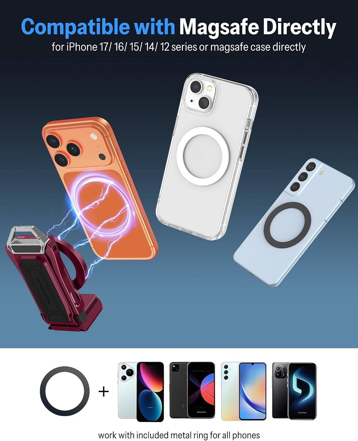 image:imageOMOTON TP02ProCK Magnetic Phone Holder Kit with Fill Light amp 2 RemotesRed