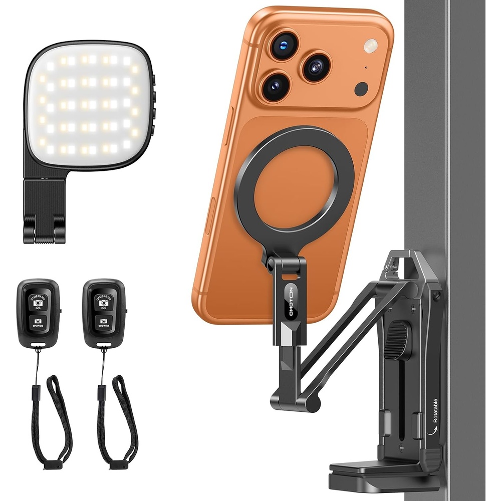 image:imageOMOTON TP02ProCK Magnetic Phone Holder Kit with Fill Light amp 2 Remotes81Black CK