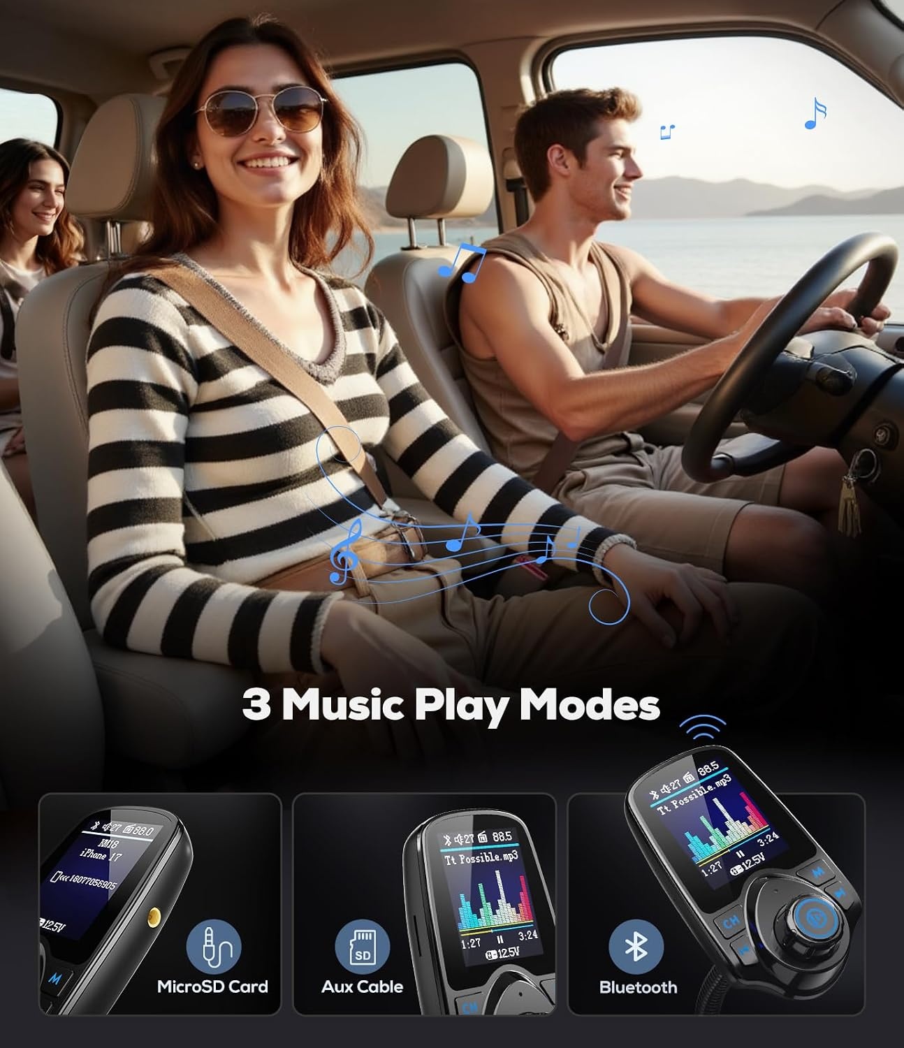 image:imageNulaxy 18 Color Screen 48W Bluetooth 54 Car Adapter FM Transmitter