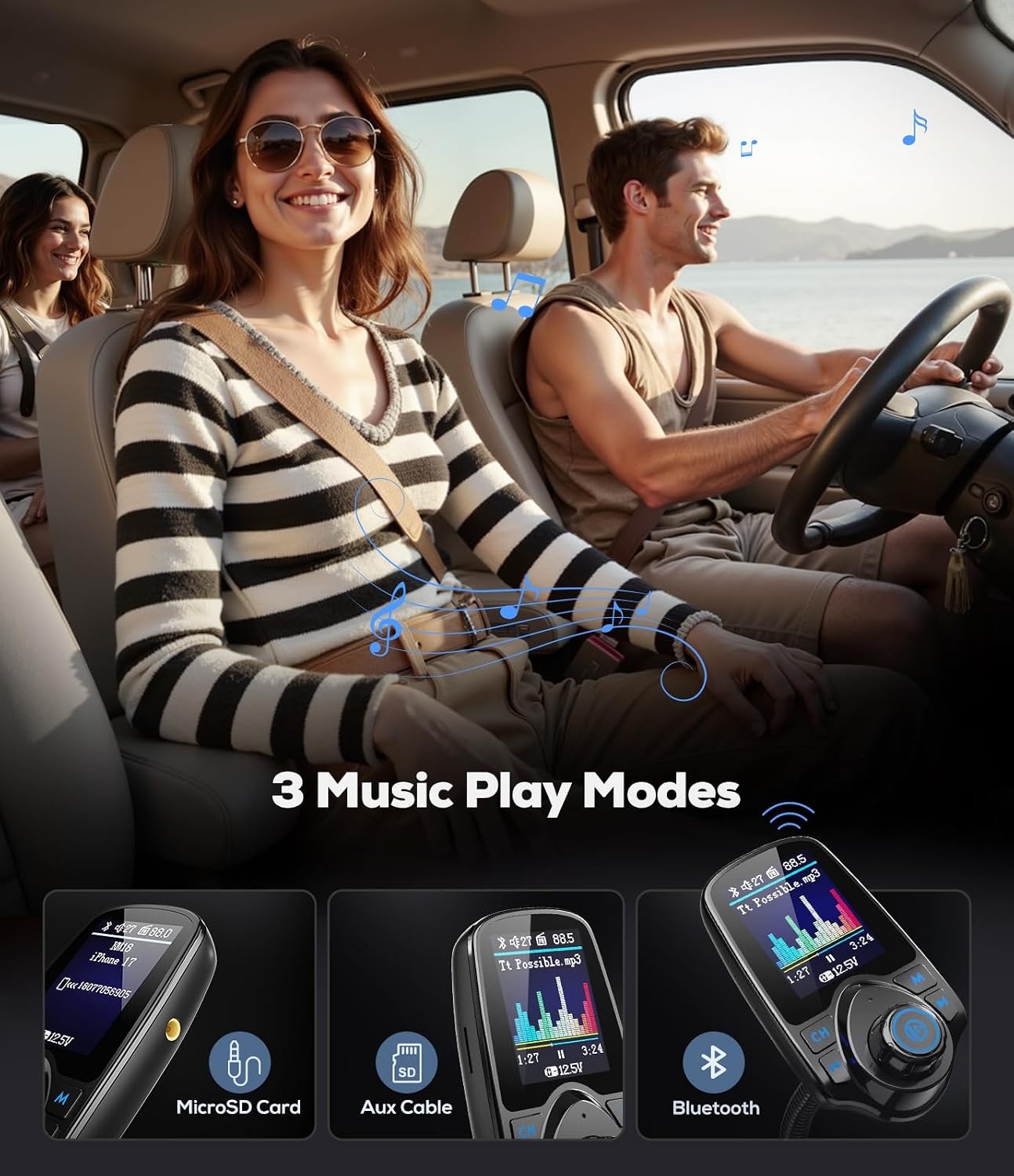 image:imageNulaxy 18 Color Screen 48W Bluetooth 54 Car Adapter FM TransmitterBlack